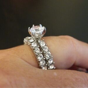 Elegant Silver Crystal Ring Set